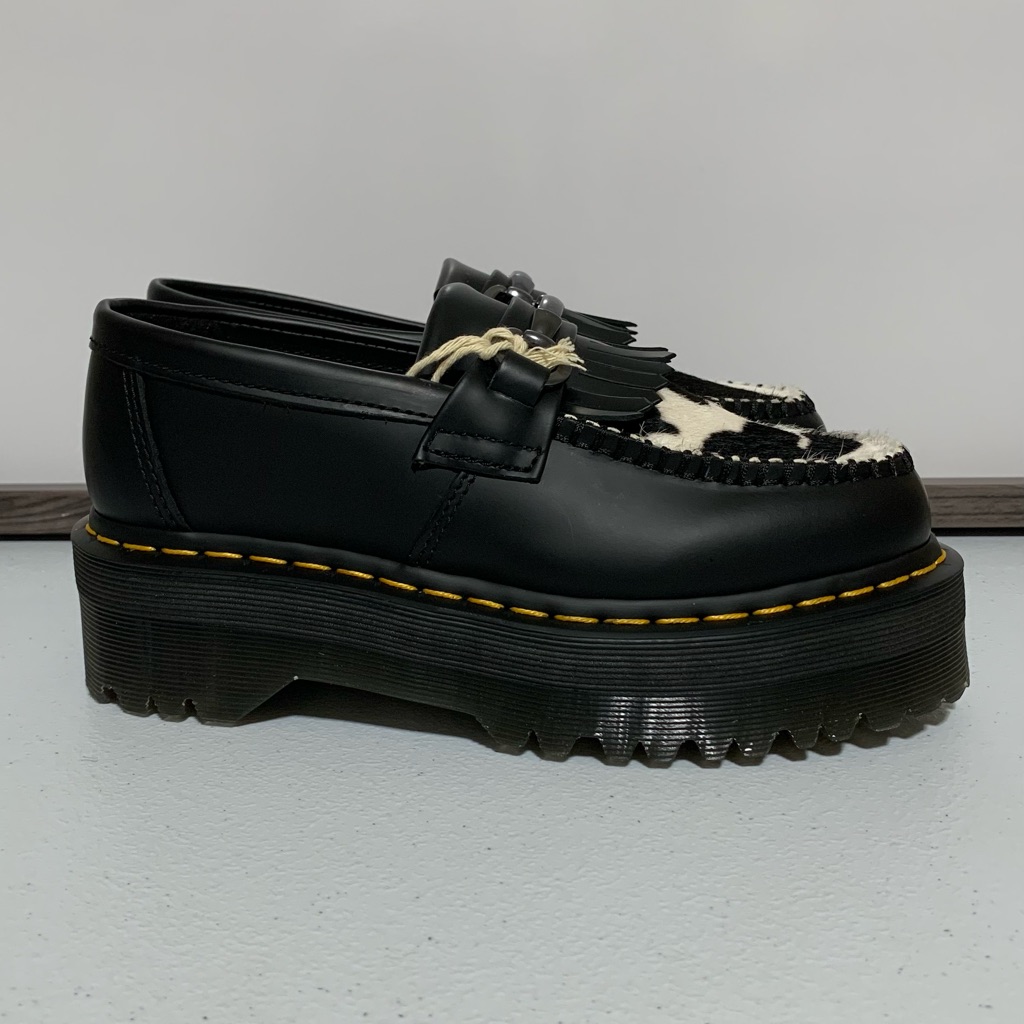 Dr. Martens Adrian Snaffle Hair On & Leather Cow-Print Kiltie Loafers-Size 6 New